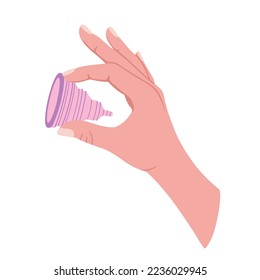 Zero waste menstrual cups in hands. Eco protection for women in critical days. Vector Illustration for backgrounds, greeting cards, posters and packaging. Isolated on white background.
