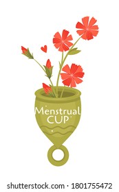 Zero waste menstrual period. Vector flat set with eco friendly products - cup.
