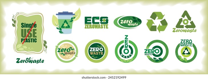 Iconos del Movimiento Residuo Cero, símbolos y notaciones ecológicos.