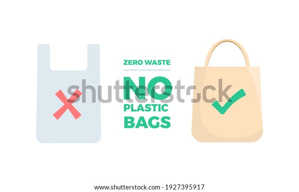 Zero Waste No Plastic Bags Eco Recycled Plastic Bags\
Flat Color Design Icon