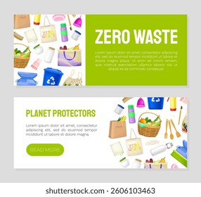 Zero Waste Object and Reusable Product Banner Design Vector Template