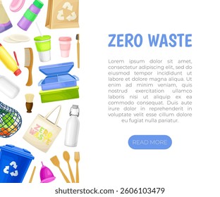 Zero Waste Object and Reusable Product Banner Design Vector Template