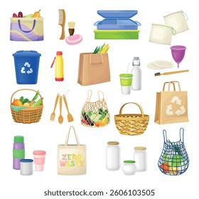 Zero Waste Object and Reusable Product Vector Set