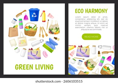 Zero Waste Object and Reusable Product Banner Design Vector Template