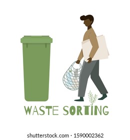 Zero waste. People sorting waste. Waste management concept isolated illustration on white background. Eco green illustration. Ecology concept.