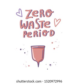 Zero waste period doodle style menstrual cup concept. Stock vector