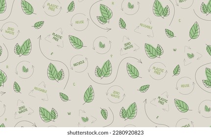 Zero waste and plastic free concepts for stores with eco-friendly packaging and ecological products, seamless pattern.