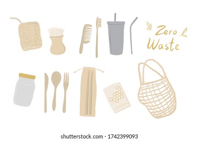 Zero waste, plastic free, environment friendly, vector illustration for card, poster, banner and website