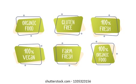 Zero waste, plastic free, vegan, natural, organic products stickers, labels set collection. Eco friendly concept design element. Vector illustration