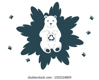 Zero waste postcard with polar bear holding recycle sign in line.