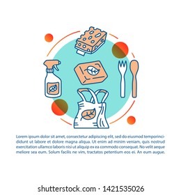 Zero waste products, article page vector template. Brochure, magazine, booklet design element with linear icons and text boxes. Waste management. Print design. Concept illustrations with text space