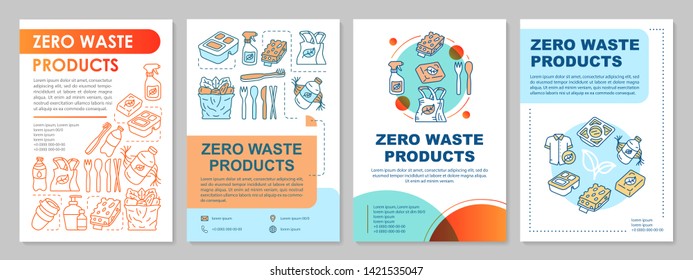Zero waste products brochure template layout. Flyer, booklet, leaflet print design with linear illustrations. Reusable, recyclable items. Vector page layout for magazines, reports, advertising posters
