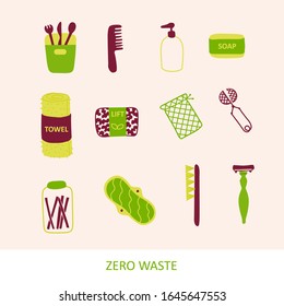 Zero waste products flat vector illustrations set
