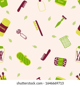 Zero waste products flat vector seamless pattern