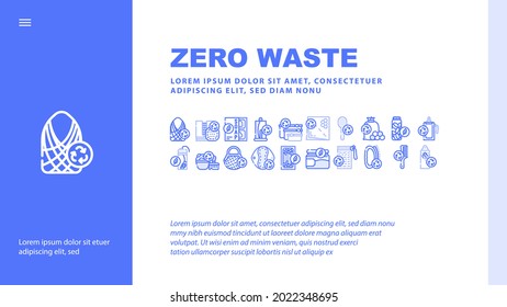 Zero Waste Products Landing Web Page Header Banner Template Vector. Zero Waste Hairbrush And Toothbrush, Bag And Reusable Pad, Soap Dispanser And Jar For Cosmetics Illustration
