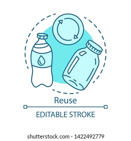 Zero waste products, recycling and reusing items concept icon. Recyclables, reusable goods. Eco friendly lifestyle idea thin line illustration. Vector isolated outline drawing. Editable stroke