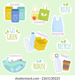 Cero basura y reciclar la colección de stickers de concepto.