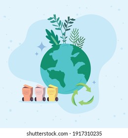 Zero waste recycle trashes and world design, Save planet eco green theme Vector illustration