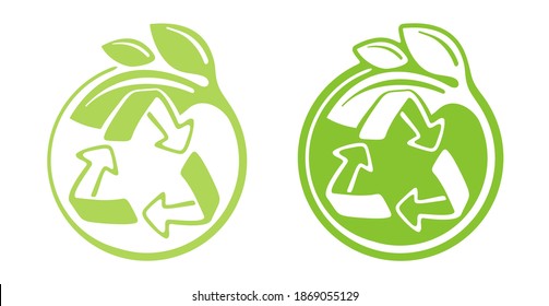 Zero waste recycling emblem - Cradle-to-Cradle reusable technology symbol with green leaves - isolated vector logo