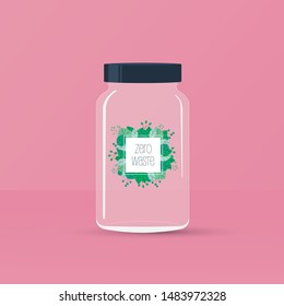 Zero waste, recycling and reusable glass jar vector symbol. Symbol of ecology, environment protection, healthy green organic lifestyle. Eps10 illustration.