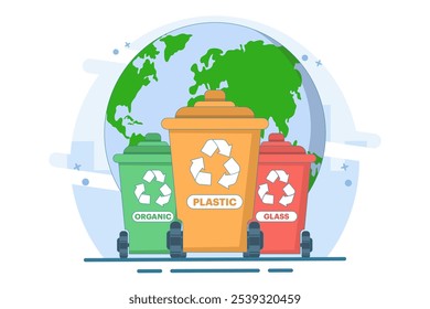 zero waste, recycling, save the world, no plastic, sustainable, trash and waste, planet earth pollution awareness international zero waste day. flat vector illustration.