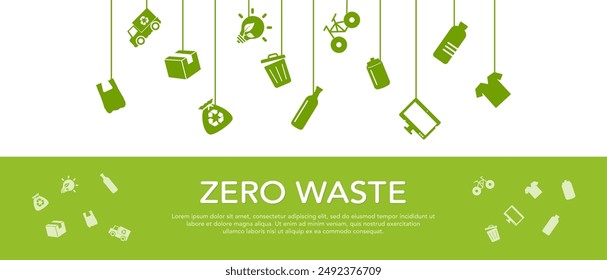 Zero waste with recycling symbols. Ecological concept. ecological to recycle and reuse, reuse, reduce, recycle. icon and green energy banner