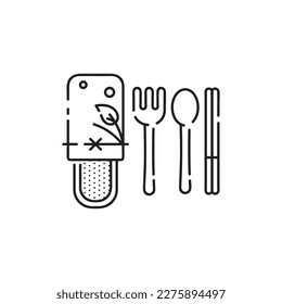 Zero waste reusable cutlery icon. Vector utensils pictogram - fork, spoon and chopsticks. 