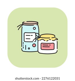 Zero waste reusable glass jar icon. Natural eco friendly cartoon empty jar for jam with lid. 