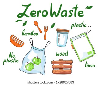 Zero waste reusable household items, organic materials, recycling, nature protection, bamboo, wood, glass, linen, cotton, eco bag, bamboo hair brush, comb, eco friendly materials, save planet