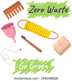 Zero waste reusable personal hygiene products toothbrush, comb, sponge for body, menstrual cup