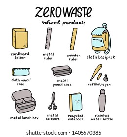 Zero waste. School  supplies. Vector illustration.