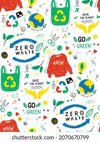 Zero waste - seamless background. Flat vector color illustration.