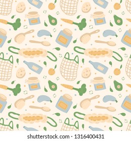 Zero waste seamless pattern. Flastic free life print for fabric, apparel, package.