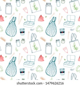 Zero waste seamless pattern outline isolated on white background. Vector illustration.The concept of ecology and the World Cleanup Day