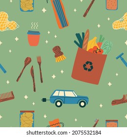 Zero waste seamless pattern. Vector hand drawn illustration.