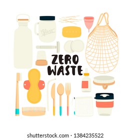 zero waste set with different eco friendly alternatives. vector illustration with ecology concept