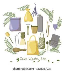 Zero waste set with eco grocery bags, termo cups, bamboo toothbrushes , shaving  brush, reusable razor, Steal lunchbox, wooden spoons and 
hairbrush, brush for dishwashing and menstrual cup .  

