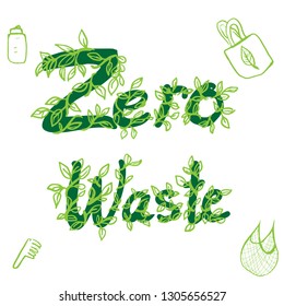 Zero waste set of elements in hand-drawn line style.EPS 10