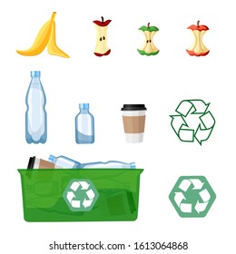 Zero waste set. No plastic, eco lifestyle and go green concept. Vector illustration. Isolated on white background.