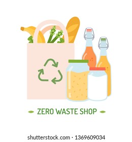 Logotipo de la tienda de cero residuos. Ilustración vectorial plana. Concepto de estilo de vida ecológico.