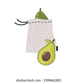 Zero waste shopping - life style vector. Tote bag, cotton, net bags. 