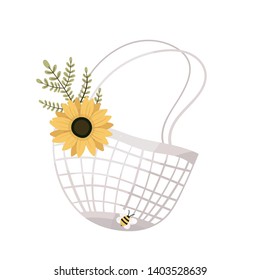 Zero waste shopping - life style vector. Tote bag, cotton, net bags. 