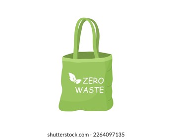 Zero waste shopping. Reusable organic bag. Cotton eco green bag isolated on white background. Environmenral illustration