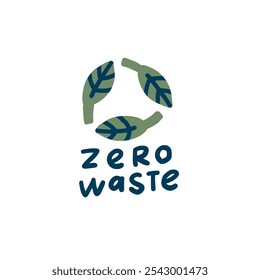 Zero Waste Sign isolated on white background. Vector illustration in naive hand drawn style