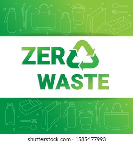 Zero waste sign and symbol on green houseware concept element background