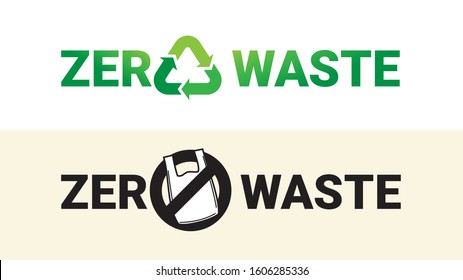 Zero waste sign and symbol with reduce reuse reclycle and no plastic bag symbol