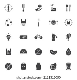 iconos vectores de silueta de desechos cero aislados en fondo blanco. conjunto de iconos de basura cero para aplicaciones web, móviles, diseño de ui e impresión y publicidad promocional