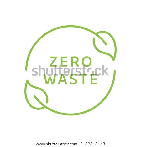 Zero waste simple vector label. Eco friendly badge with leaf.