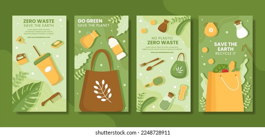 Zero Waste Social Media Storied Flat Environment Cartoon Hand Drawn Templates Illustration