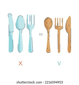 Zero waste sorting choosing natural materials flat concept with eco friendly tableware vector illustration